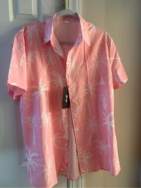 Pink Palm-Print Short Sleeve Shirt - Men